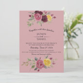 Dusky Pastel Watercolor Roses Maroon Invitation (Debout devant)
