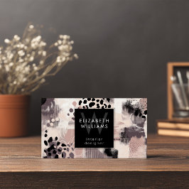 Dusky Pink Black Abstract Monogram Business Cards Visitekaartje