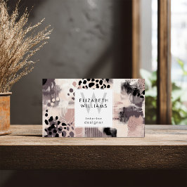 Dusky Pink Black Abstract Monogram Business Cards Visitekaartje