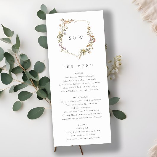 Dusky Pink Blush Wildflower Crest Wedding Menu Kaart