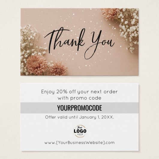 Dusky Pink Botanical Thank You Discount Cards (Devant & derrière)
