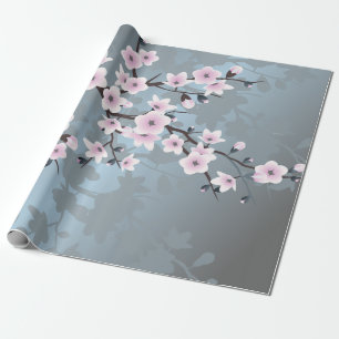 Dusky Pink Dusty Blue Cherry Blossoms Floral Cadeaupapier