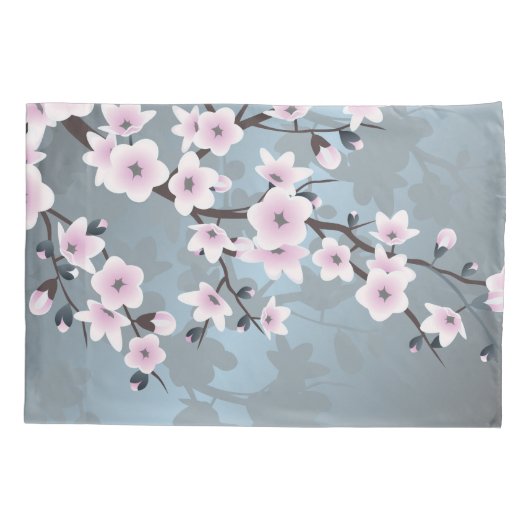 Dusky Pink Dusty Blue Cherry Blossoms Floral Kussensloop (Achterkant)