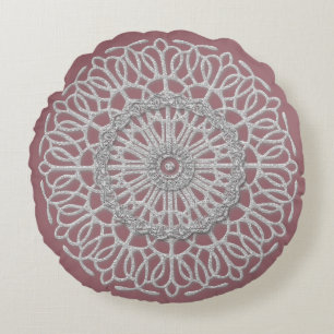 Dusky Pink en Gray Shabby Chic-ontwerp Rond Kussen