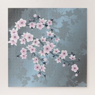 Dusky Pink Grayish Blue Cherry Blossom Floral Legpuzzel