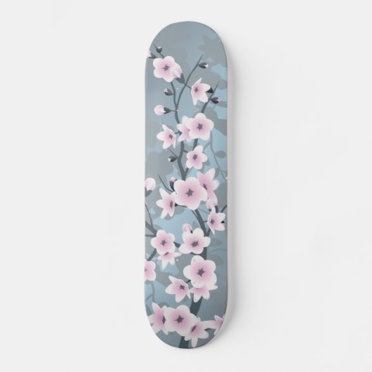 Dusky Pink Grayish Blue Cherry Blossom Floral Skateboard (Voorkant)