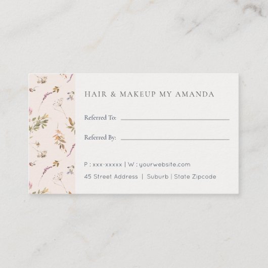 Dusky Pink Wildflower Monogram Crest Verwijs Vrien Visitekaartje (Achterkant)