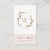 Dusky Pink Wildflower Monogram Initiaal Crest Visitekaartje (Voorkant)