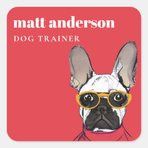 Dusky Red Oranje Retro French Bulldog Dog Trainer Vierkante Sticker