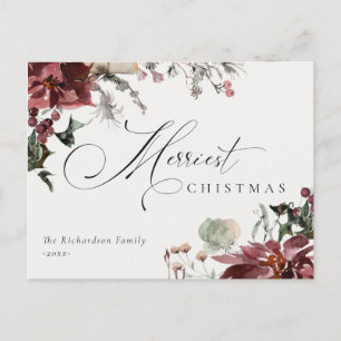 Dusky Red Poinsettia Floral Merriest Kerstmis Briefkaart