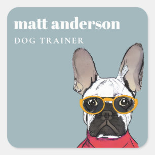 Dusky Retro Red Blue French Bulldog Dog Trainer Vierkante Sticker