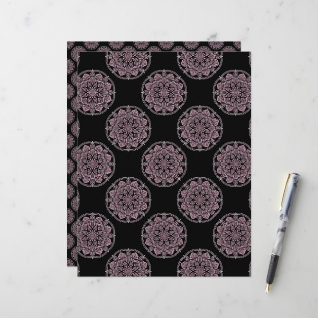 Dusky Roos Fronds Polka Dots Mandala (Voorkant / Achterkant in situ)
