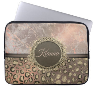 Dusky Roos Marble Glittery Leopard Laptop Sleeve