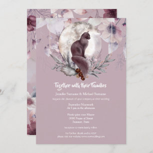Dusky rose chat noir lune d'aquarelle invitation