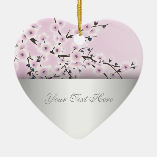 Dusky Roze Cherry Blossom Floral add Text Keramisch Ornament (Voorkant)