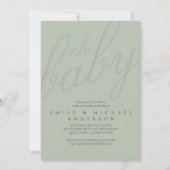 Dusky Sage Typography Baby shower Gender onthullin Kaart (Voorkant)