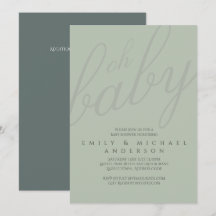 Dusky Sage Typography Baby shower Gender onthullin