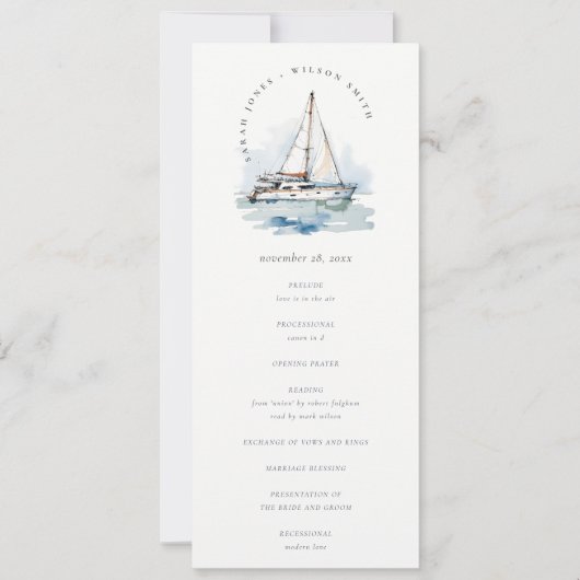 Dusky Sailboat Yacht Seascape Wedding Programme (Devant)