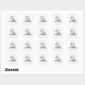 Dusky Teal Zeilboot Palm Seascape Bruiloft Feest Vierkante Sticker (Vel)