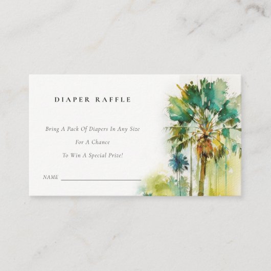 Dusky Tropical Palm Tree Diaper Raffle Baby shower Informatiekaartje (Voorkant)