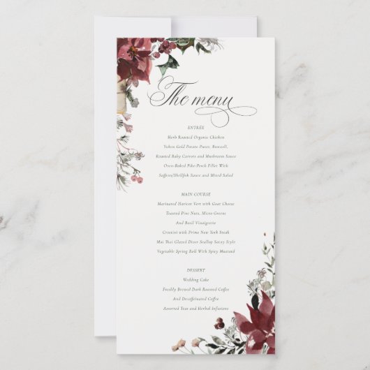 Dusky Warm Winter Festive Fauna Mariage Menu Card (Devant)