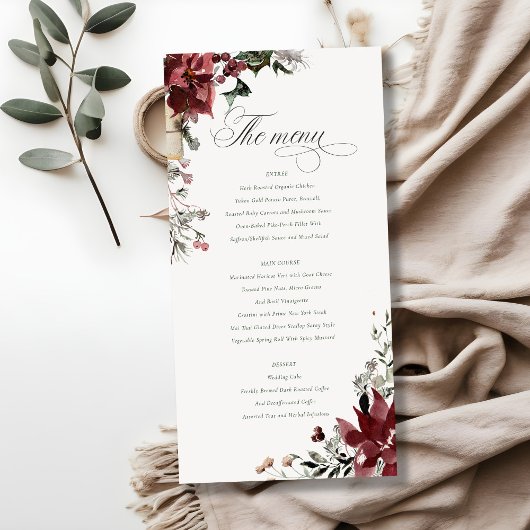 Dusky Warm Winter Festive Fauna Mariage Menu Card