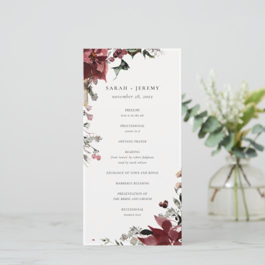 Dusky Warm Winter Festive Foliage Wedding Programm Bedankkaart (Staand voorkant)