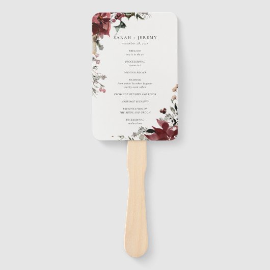 Dusky Warm Winter Festive Foliage Wedding Programm Handwaaier (Voorkant)