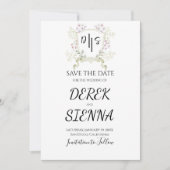Dusky Wildflower Monogram Crest Wedding Save The Date (Voorkant)