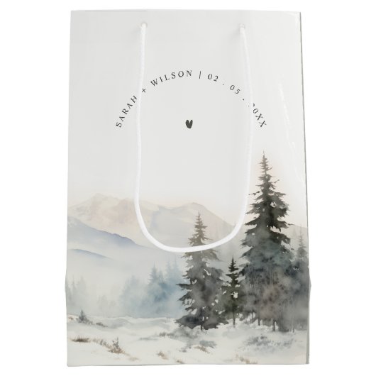 Dusky Winter Sneeuw Berg Landschap Bruiloft Medium Cadeauzakje (Achterkant)