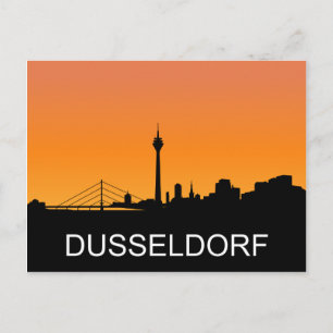 Düsseldorfer silhouet, zomer zonsondergang illustr briefkaart