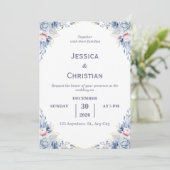 Dust Blue Floral Wedding Invitation (Debout devant)