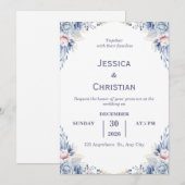 Dust Blue Floral Wedding Invitation (Devant / Derrière)