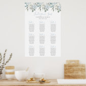 Dust Blue floral Wedding Seating Chart Poster (Keuken)