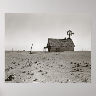 Dust Bowl-boerderij, 1938. Oude foto Poster
