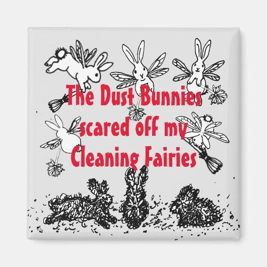 Dust Bunny Cleaning Fairy Rabbit Humoureuze Funny Magneet (Voorkant)