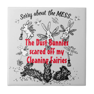 Dust Bunny Cleaning Fairy Rabbit Pardon Mess Funny Tegeltje