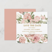 Dust Pink Floral Greenery Save The Date (Voorkant / Achterkant)