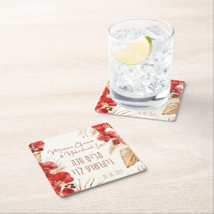 Dust & Red Terracotta Boho Jewish Chuppah Vierkante Kartonnen Onderzetter