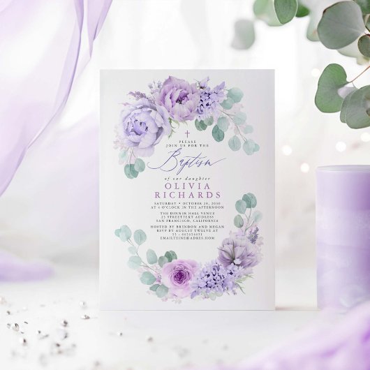 Dustel lichte paarse bloemen Eucalyptus Baptisme Kaart
