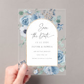 Dustemoerblauwe bloemgoudmakerij Sla de datum op Acryl Uitnodigingen (Insitu (Draagbaar))