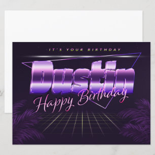 Dustin Nom Prénom lila retro Carte Anniversaire
