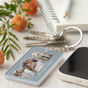 Dustoerblauwe boog met multi-foto trouwcadeaudecor sleutelhanger