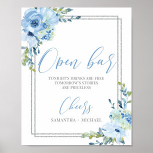 Dustu blue floral Silver geometrisch open staaftek Poster