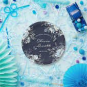 Dusty and Navy Blue Botanical Floral Vrijgezellenf Papieren Bordje (Feest)