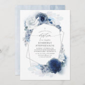 Dusty and Navy Blue Flowers Elegant Modern Baptism Kaart (Voorkant / Achterkant)