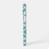 Dusty Aqua Bamboo Lattice Monogram iPhone 16 Hoesje (Linkerkant)