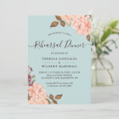 Dusty Aqua Blue Blush Floral repetitie diner Kaart (Staand voorkant)