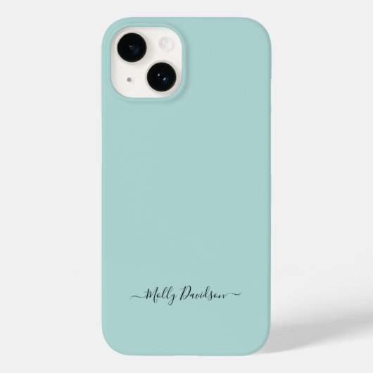 Dusty Aqua Simple Minimalist Script Aangepaste naa Case-Mate iPhone Case (Achterkant)