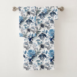 Dusty Baby Blue  Floral Pattern Bad Handdoek